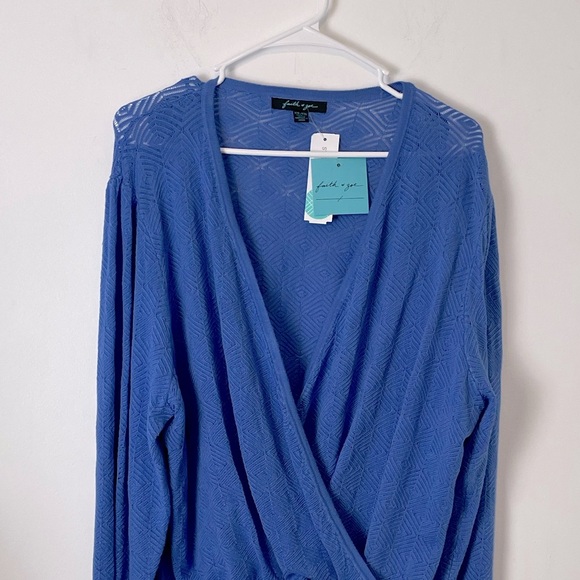 Faith & Zoe. Stitch fix Blue Daphne Surplice Sweater. Size XXL. Faux Wrap. NWT. - Picture 2 of 11